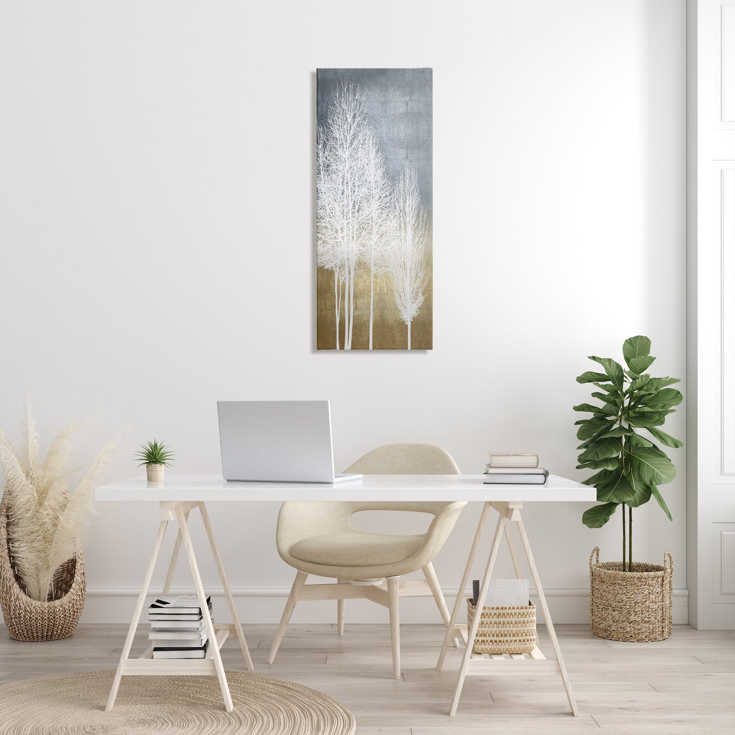 Tall Bare White Trees Nature Canvas Wall Art in Room, Home Decor by Kate Bennett