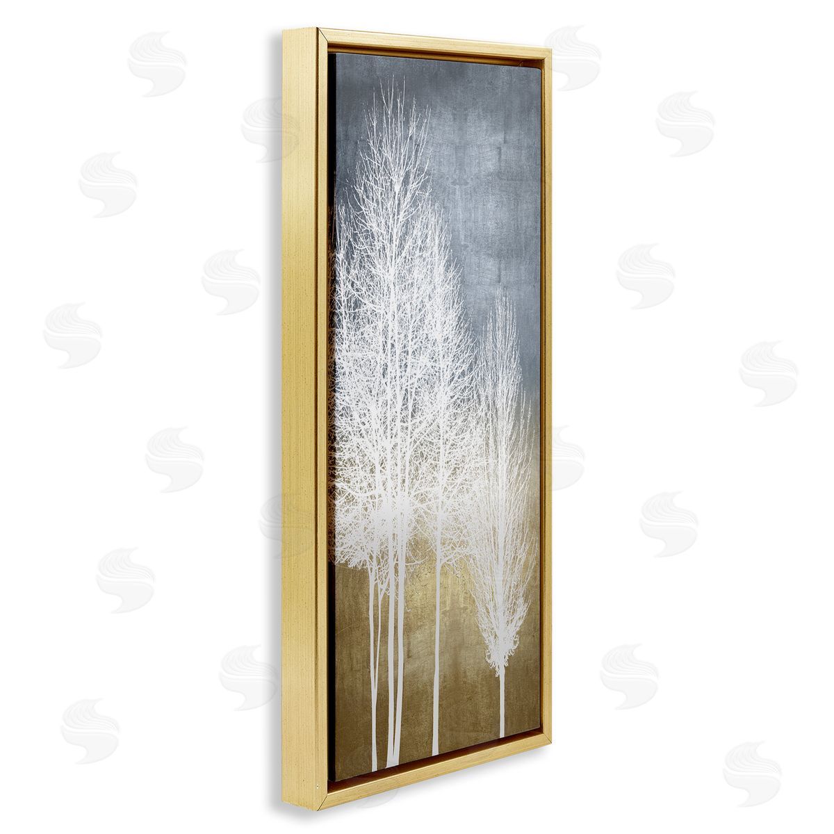 Tall Bare White Trees Nature Gold Floating Frame Canvas Wall Art, Home Decor by Kate Bennett