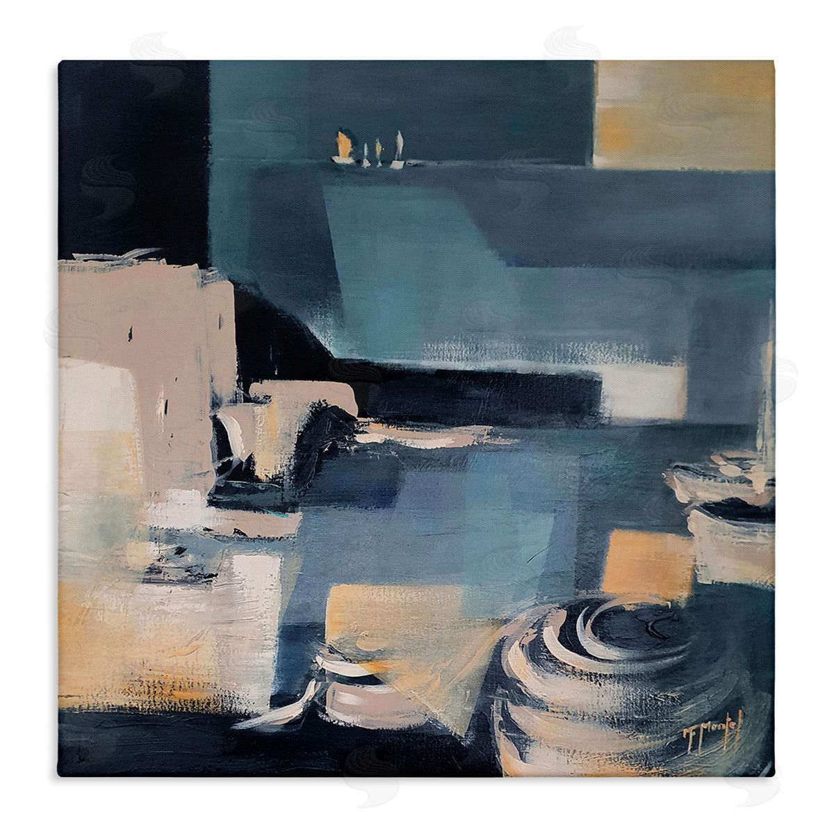 Fanou Montel Scattered Coastal Abstraction Fluid Wave Geometric Shapes Stretched Canvas Wall Art Print