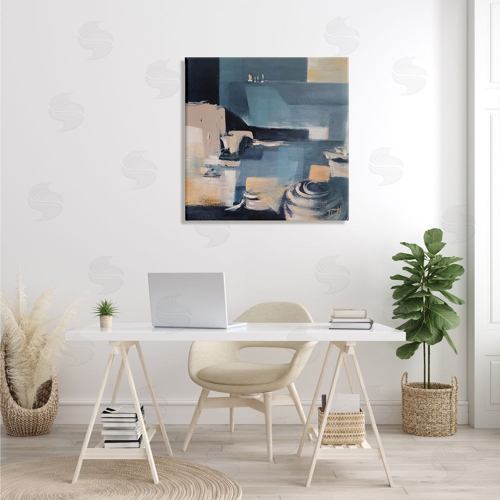 Fanou Montel Scattered Coastal Abstraction Fluid Wave Geometric Shapes Canvas Wall Art in Room