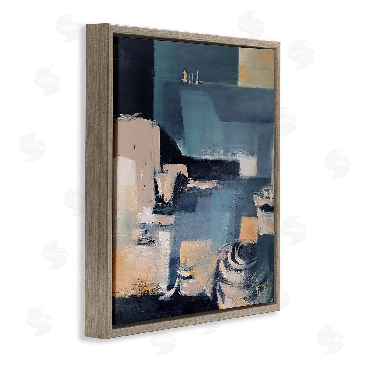 Fanou Montel Scattered Coastal Abstraction Fluid Wave Geometric Shapes Brown Floating Frame Canvas Wall Art Print