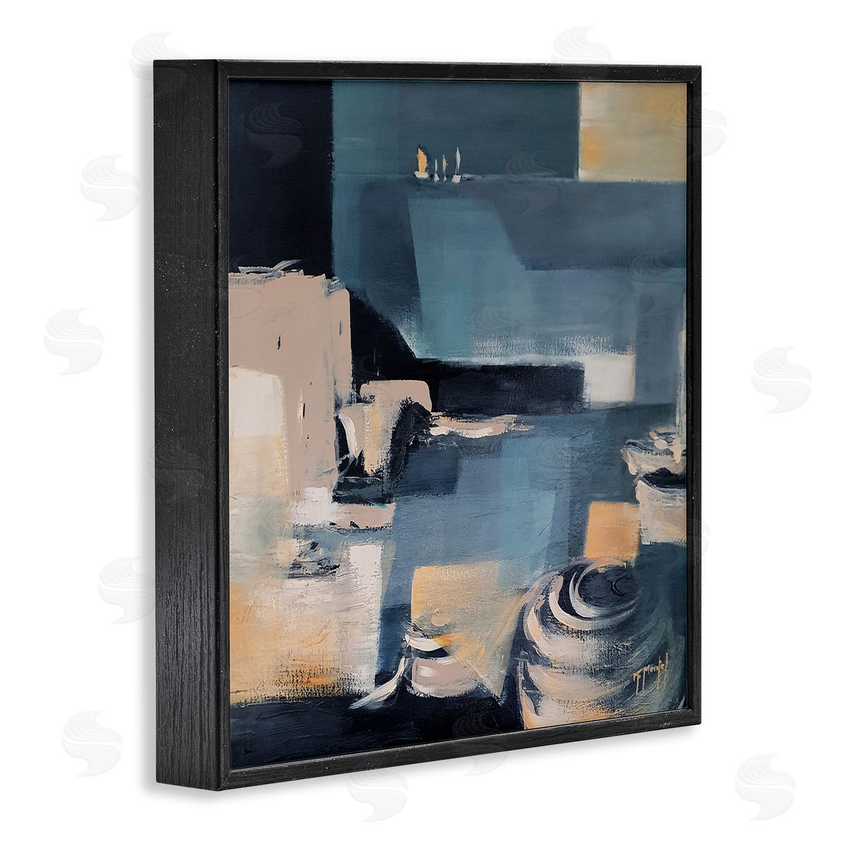 Fanou Montel Scattered Coastal Abstraction Fluid Wave Geometric Shapes Black Framed Glicee Wall Art Print