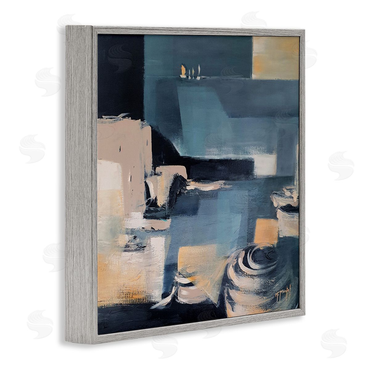 Fanou Montel Scattered Coastal Abstraction Fluid Wave Geometric Shapes Gray Framed Glicee Wall Art Print