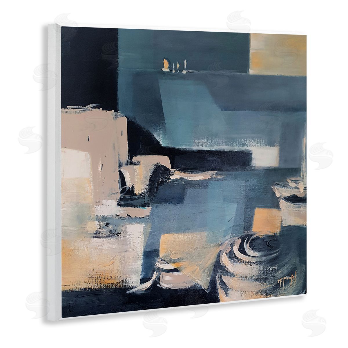Fanou Montel Scattered Coastal Abstraction Fluid Wave Geometric Shapes Wooden Wall Plaque Art Print
