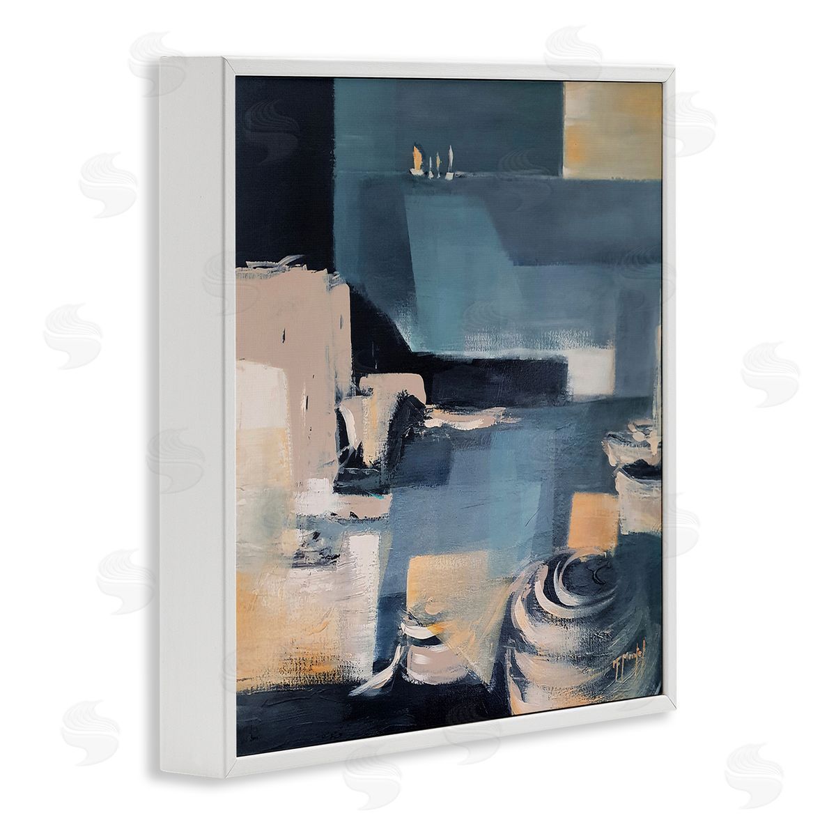 Fanou Montel Scattered Coastal Abstraction Fluid Wave Geometric Shapes White Framed Glicee Wall Art Print
