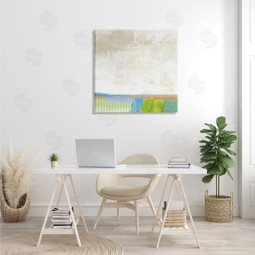 Suzanne Nicoll Abstract Geometric Open Landscape Green Blue Beige Canvas Wall Art in Room