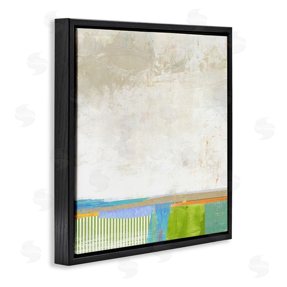 Suzanne Nicoll Abstract Geometric Open Landscape Green Blue Beige Black Floating Frame Canvas Wall Art Print