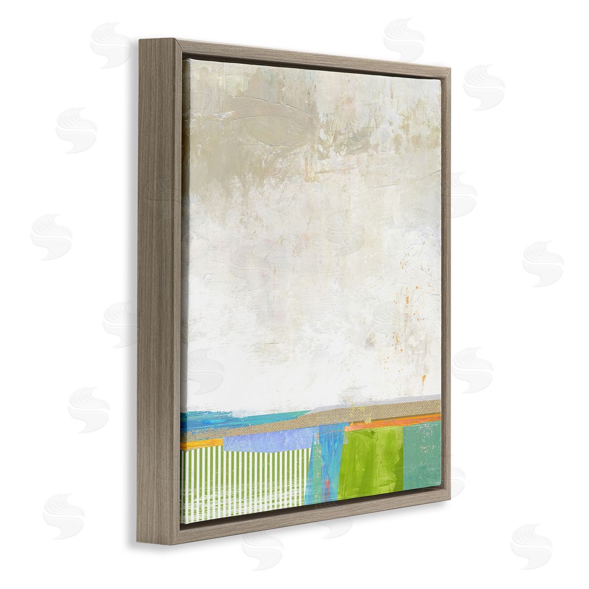 Suzanne Nicoll Abstract Geometric Open Landscape Green Blue Beige Brown Floating Frame Canvas Wall Art Print