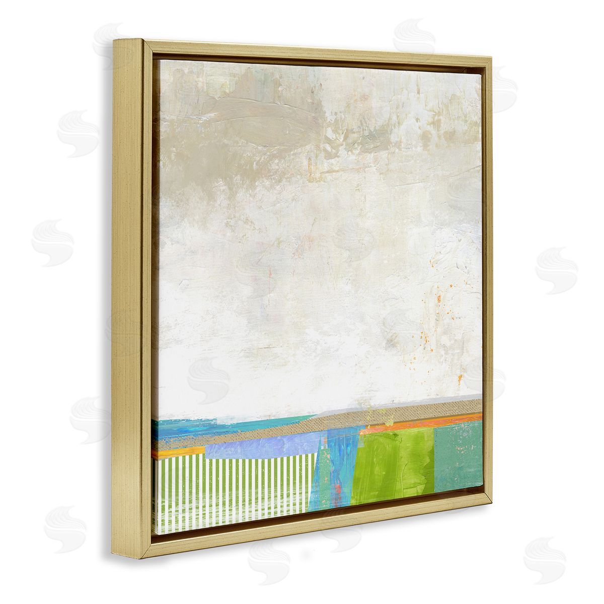 Suzanne Nicoll Abstract Geometric Open Landscape Green Blue Beige Gold Floating Frame Canvas Wall Art Print