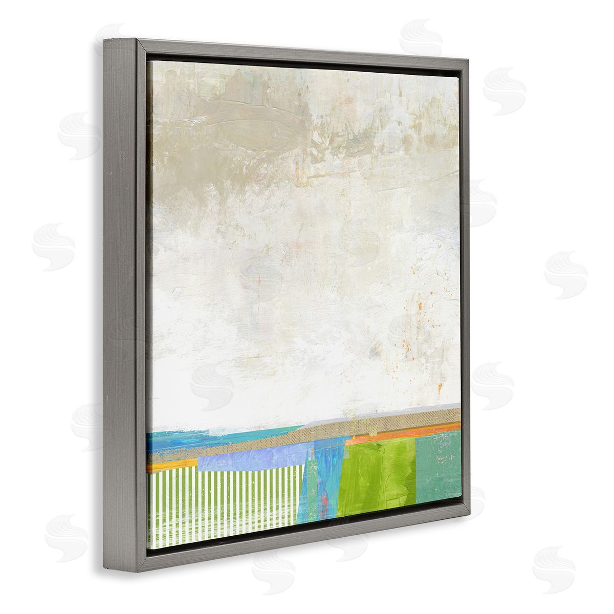 Suzanne Nicoll Abstract Geometric Open Landscape Green Blue Beige Gray Floating Frame Canvas Wall Art Print