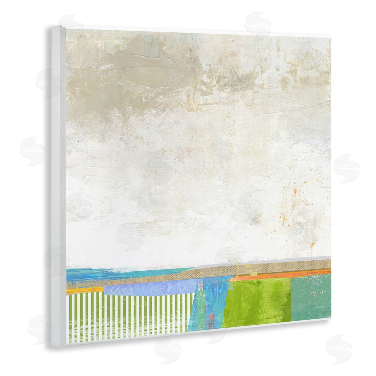 Suzanne Nicoll Abstract Geometric Open Landscape Green Blue Beige Wooden Wall Plaque Art Print