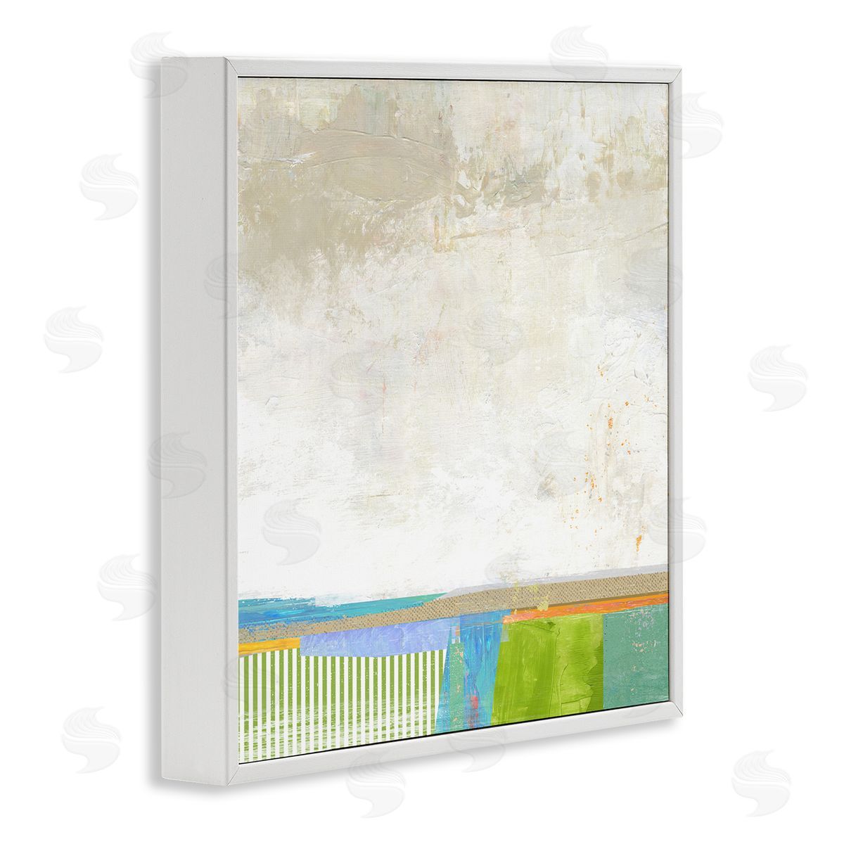 Suzanne Nicoll Abstract Geometric Open Landscape Green Blue Beige White Framed Glicee Wall Art Print