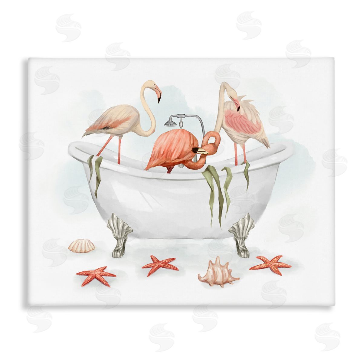 Flamingo Trio in Nautical Tub Canvas Wall Art, Home Decor by Ziwei Li