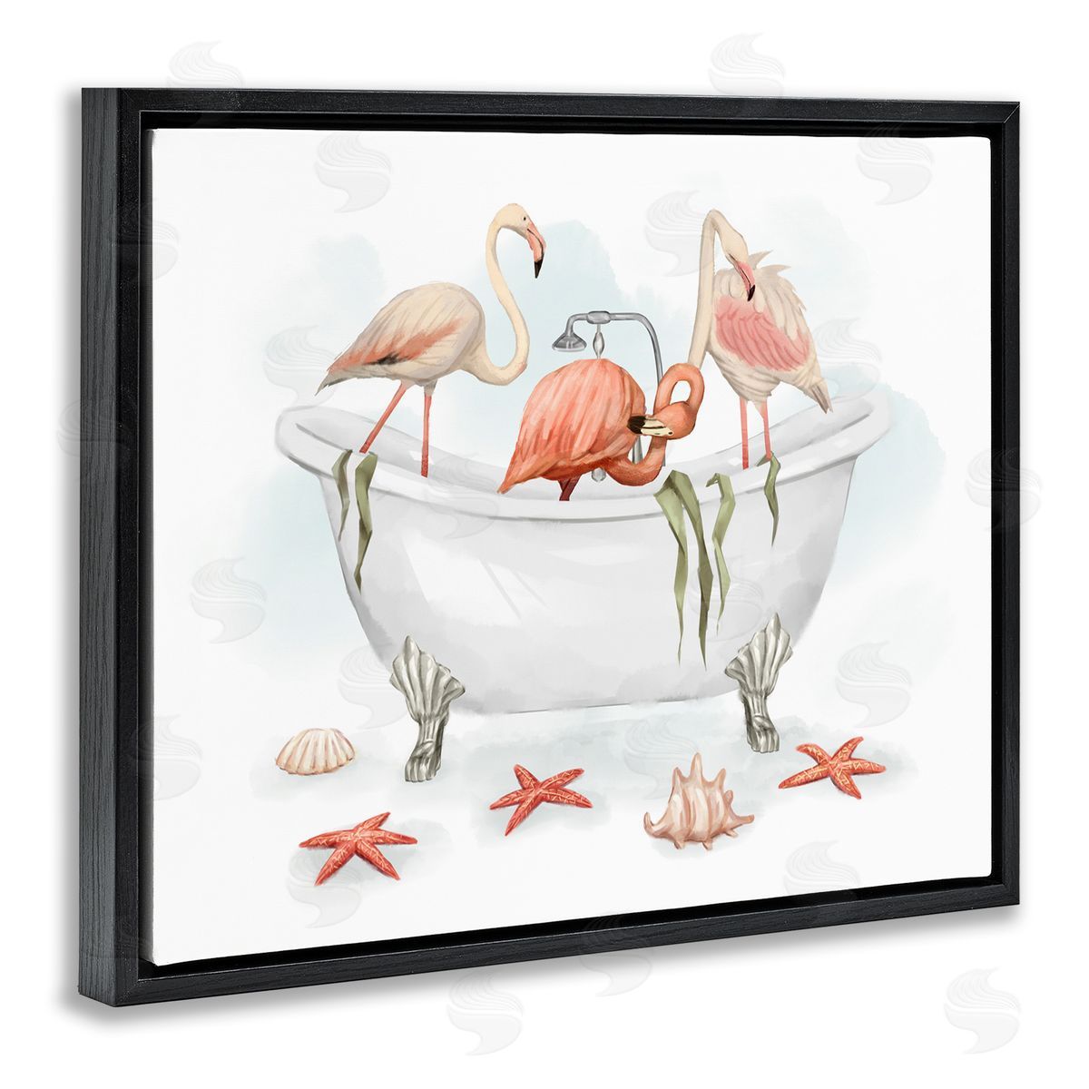 Flamingo Trio in Nautical Tub Black Floating Frame Canvas Wall Art, Home Decor by Ziwei Li