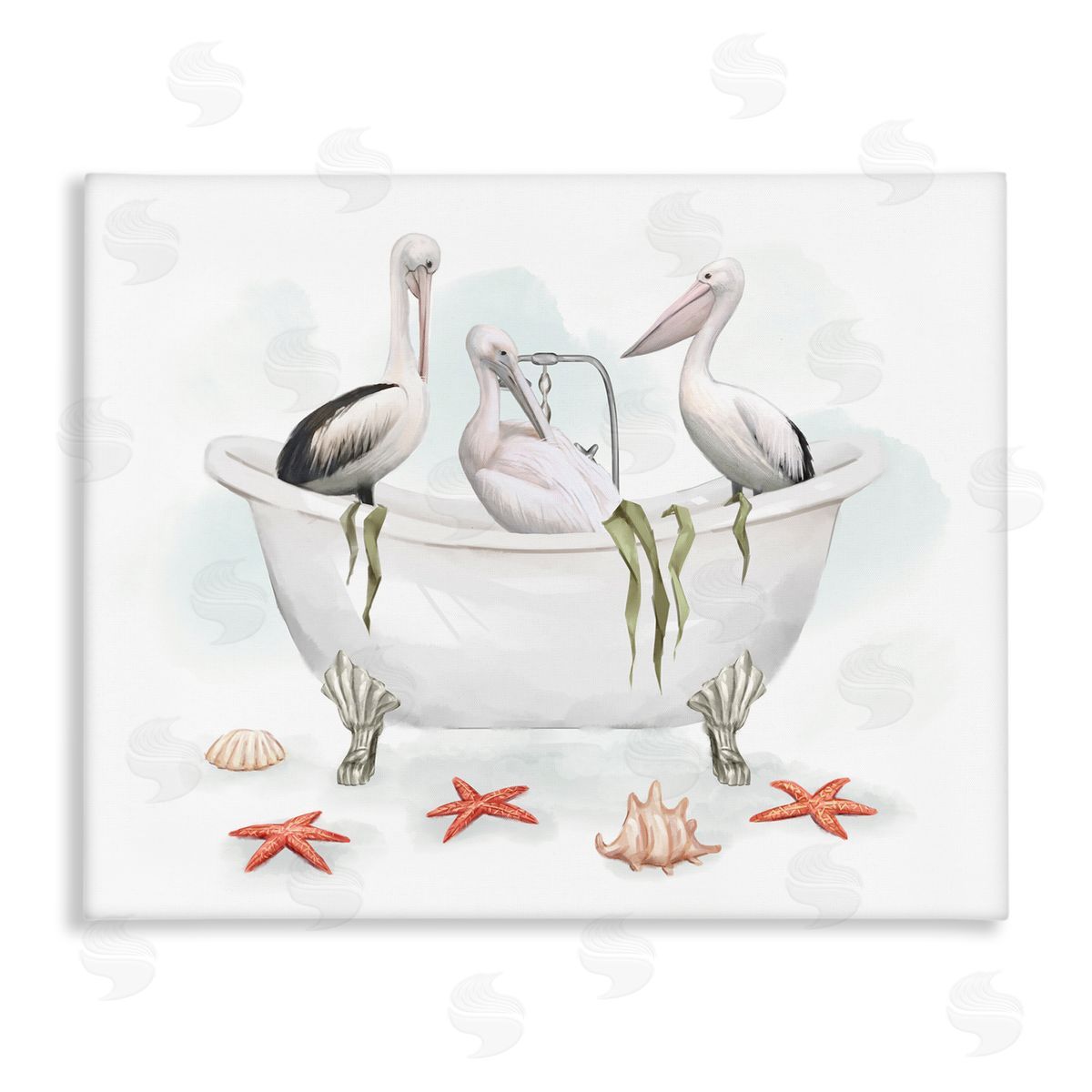 White Crane Trio Bath Canvas Wall Art, Home Decor by Ziwei Li