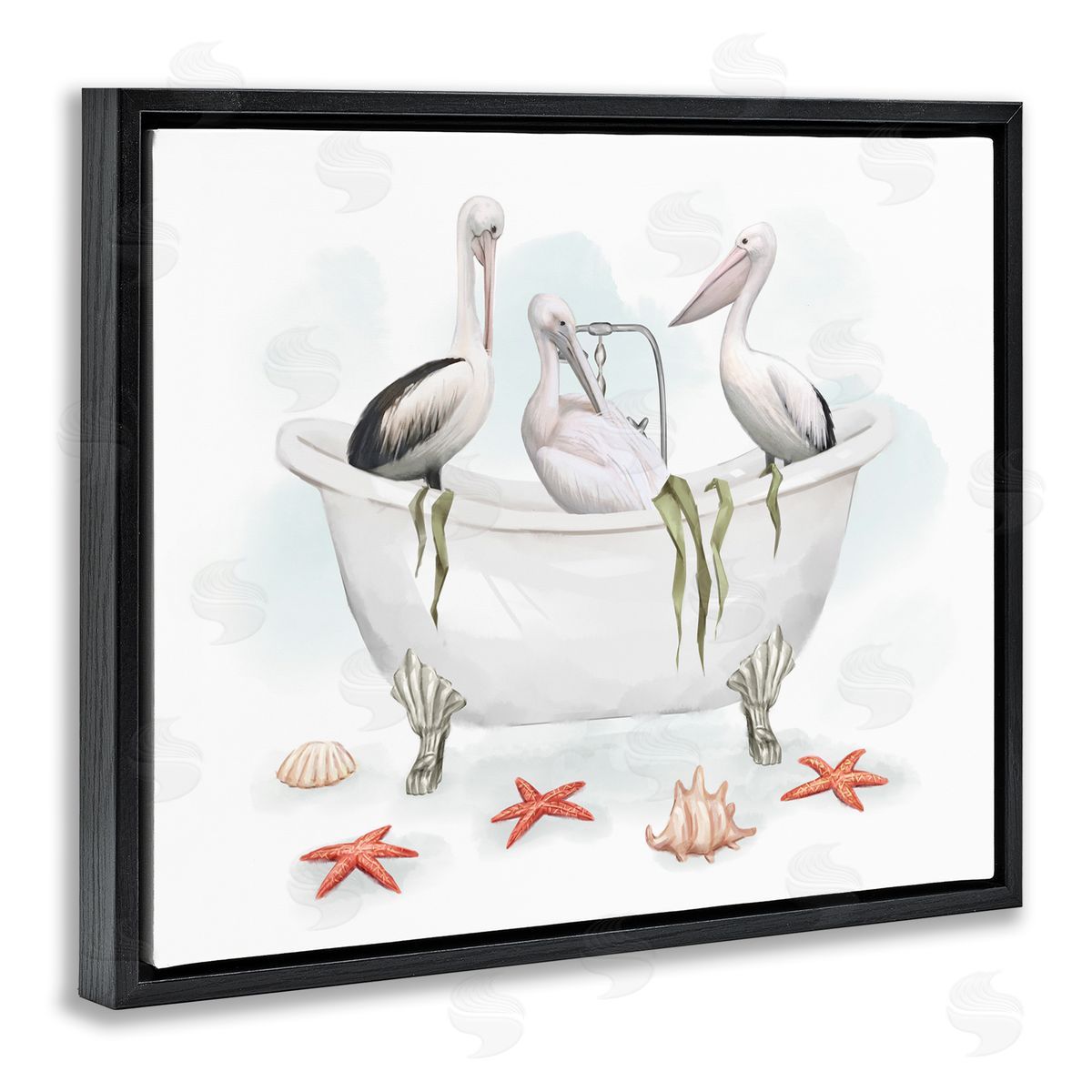 White Crane Trio Bath Black Floating Frame Canvas Wall Art, Home Decor by Ziwei Li