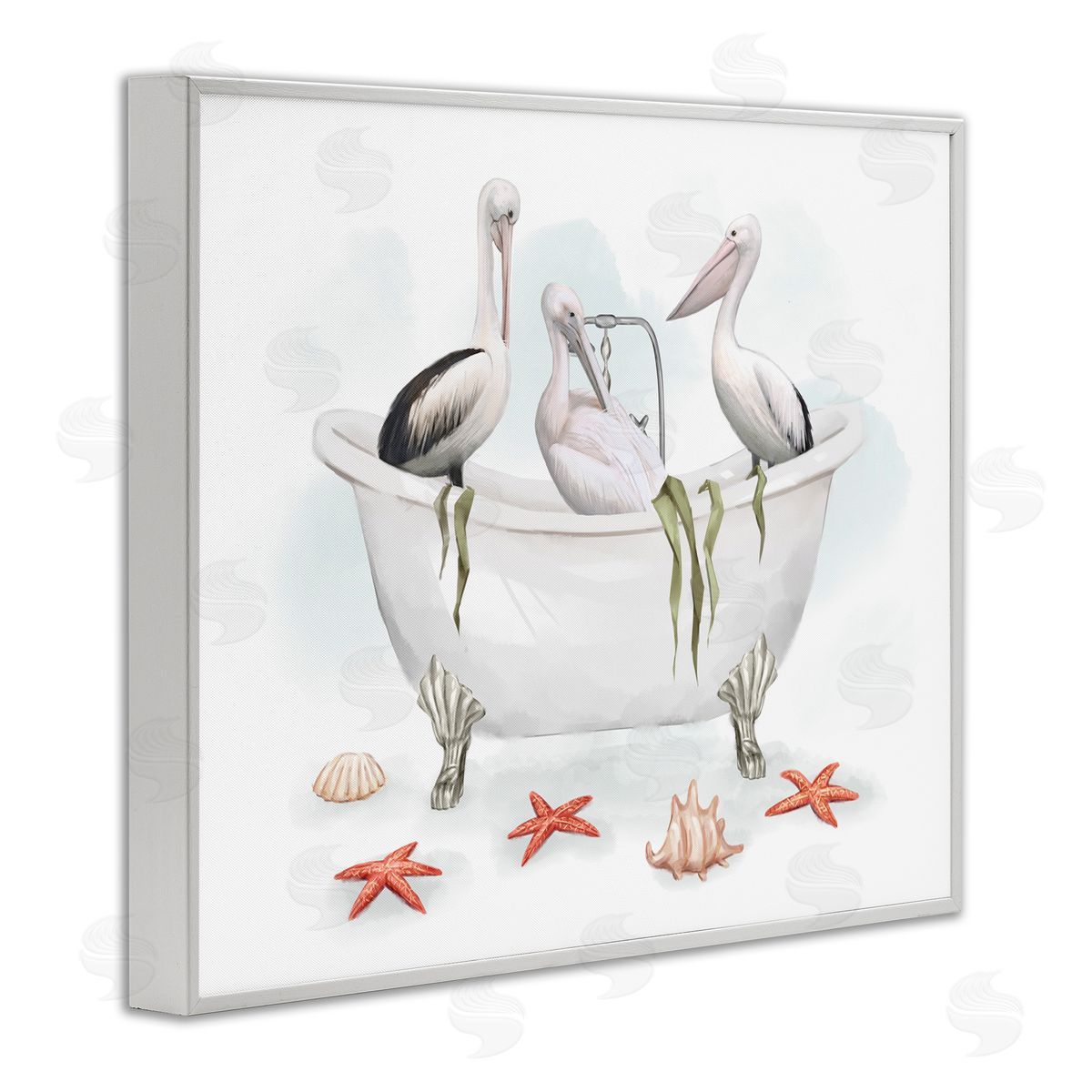 White Crane Trio Bath White Frame Print Wall Art, Home Decor by Ziwei Li
