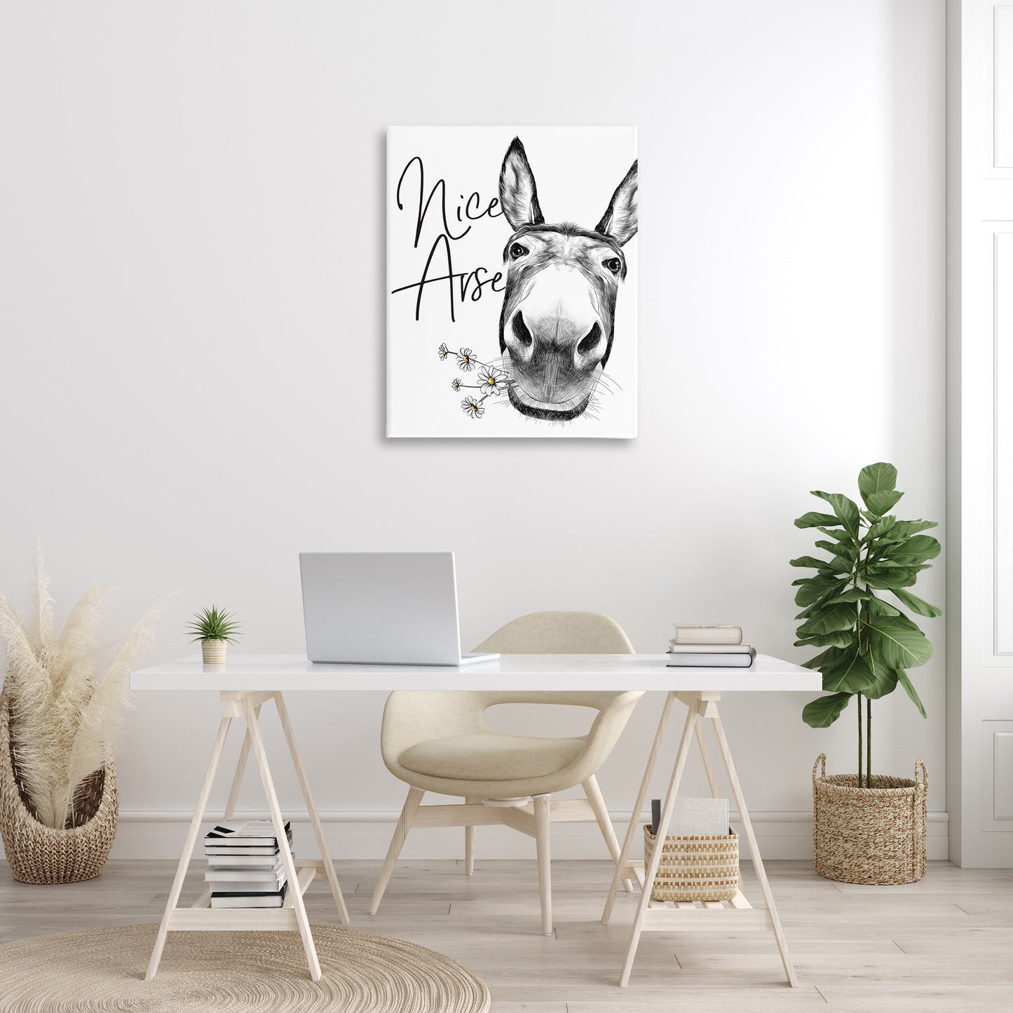Nice Arse Donkey Pun Canvas Wall Art in Room, Home Decor by Lettered and Lined