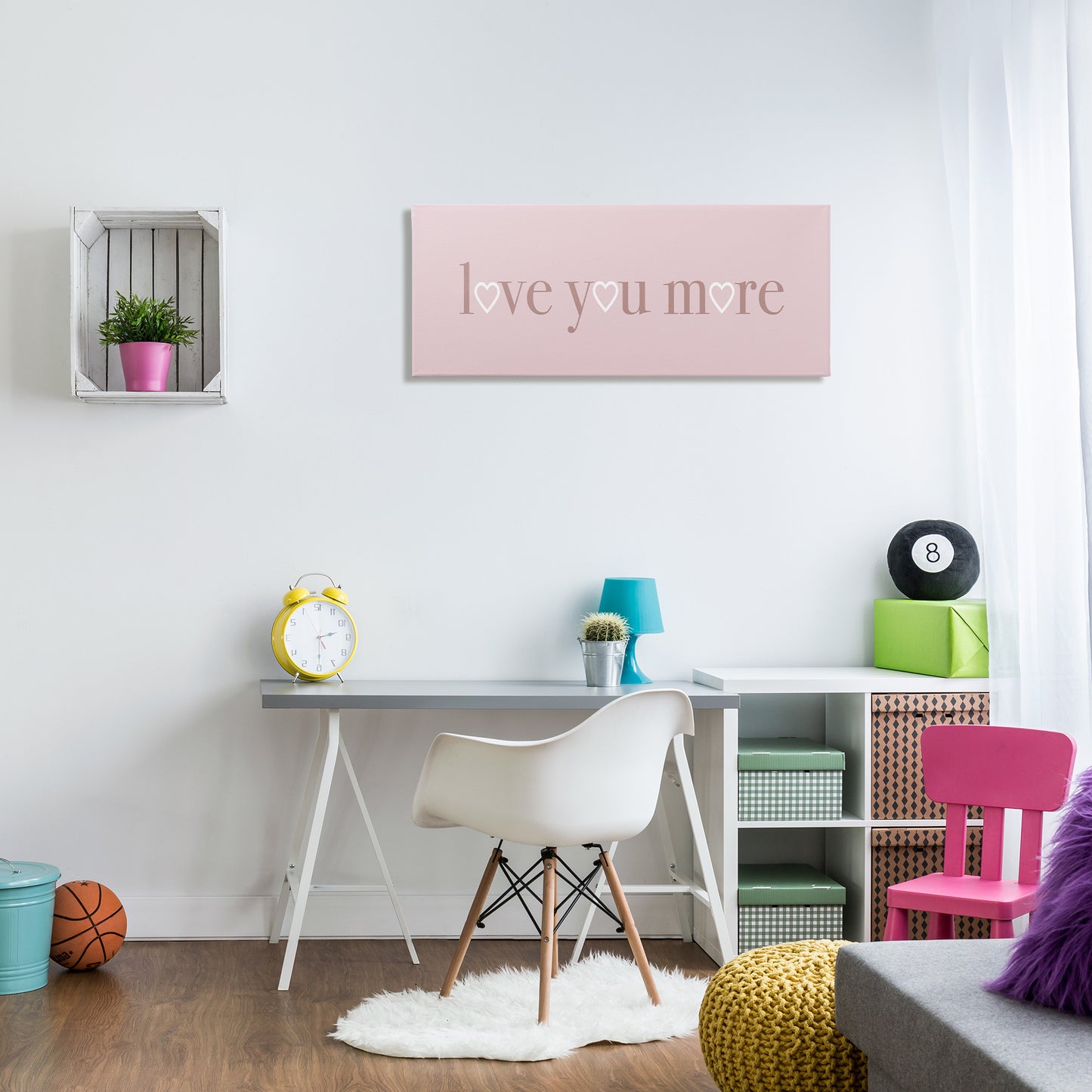 Soft Pink Love You More Phrase Canvas Wall Art in Room, Home Decor by Stupell Studio