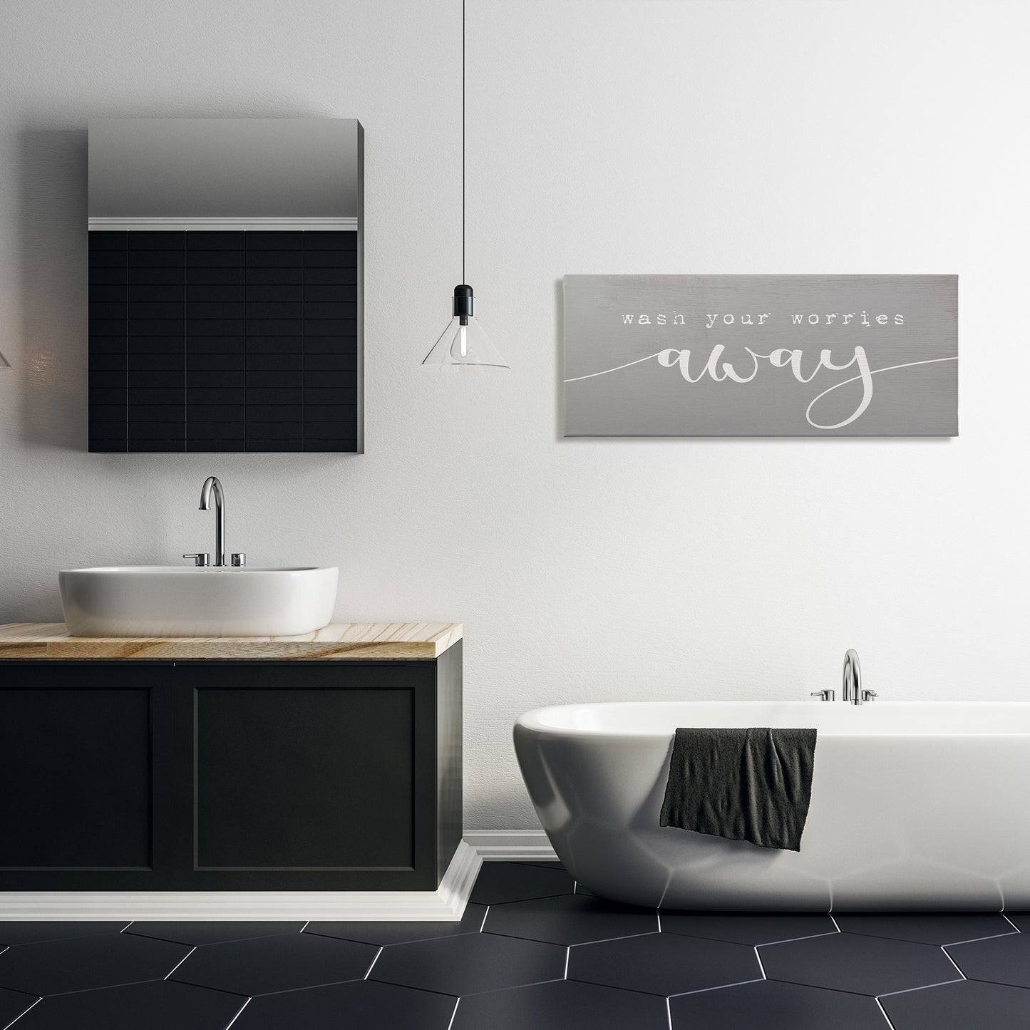 Wash Your Worries Away Phrase Canvas Wall Art in Room, Home Decor by Stupell Studio