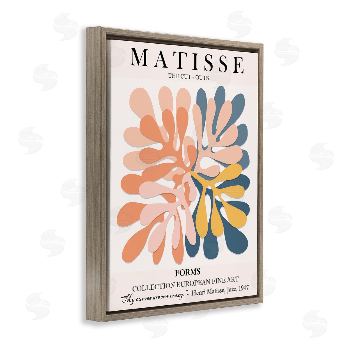 Classical Matisse Cut Out Forms Brown Floating Frame Canvas Wall Art, Home Decor by Ros Ruseva