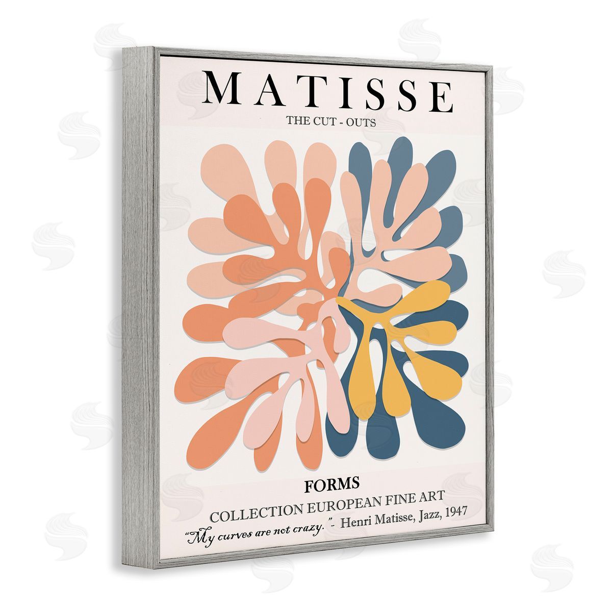 Classical Matisse Cut Out Forms Grey Frame Print Wall Art, Home Decor by Ros Ruseva