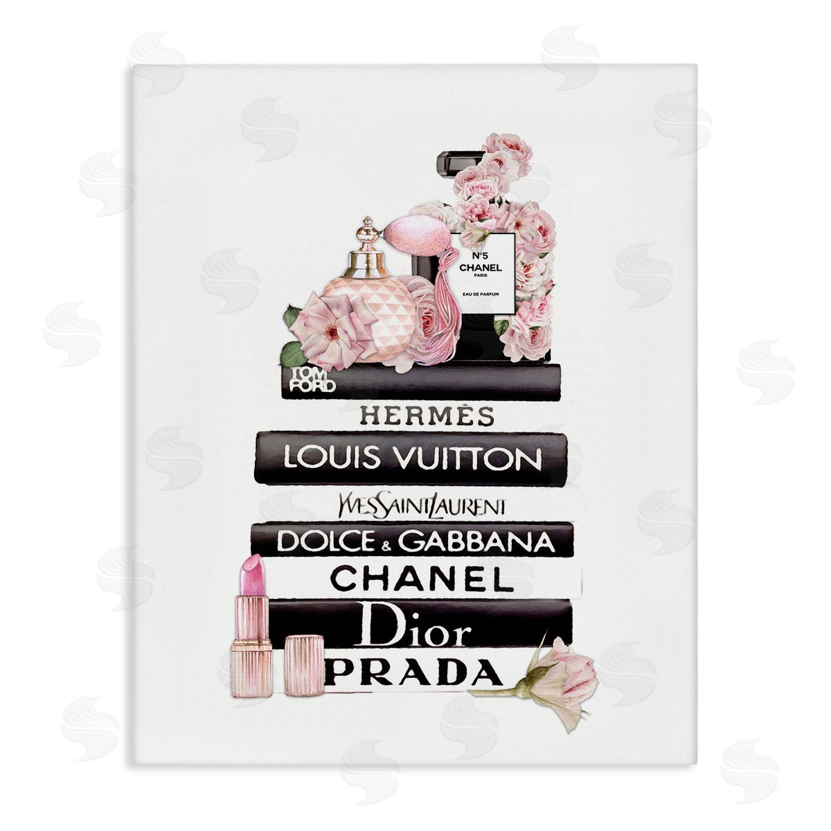 Chic Pink Cosmetic Fashion Books Canvas Wall Art, Home Decor by Ros Ruseva