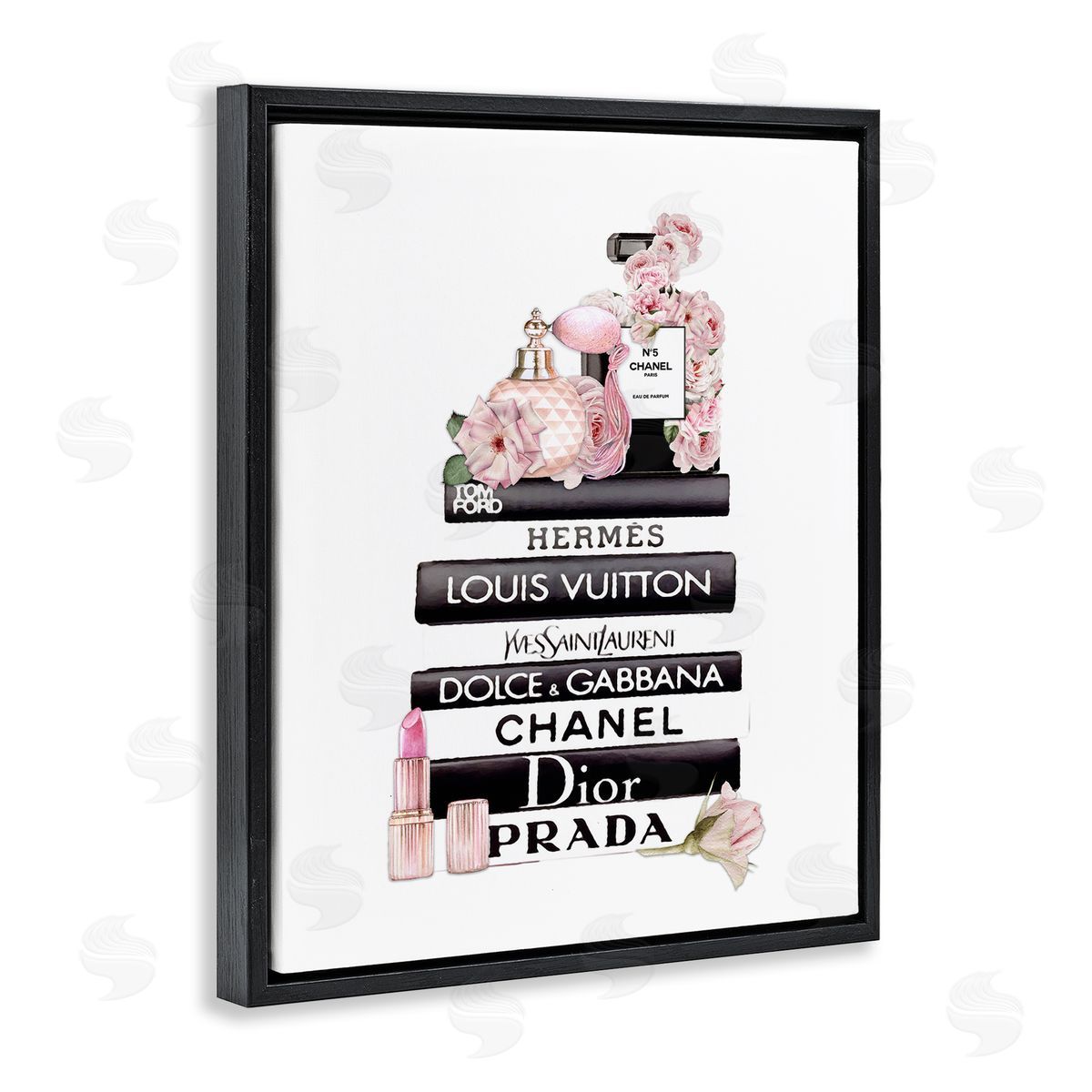 Chic Pink Cosmetic Fashion Books Black Floating Frame Canvas Wall Art, Home Decor by Ros Ruseva