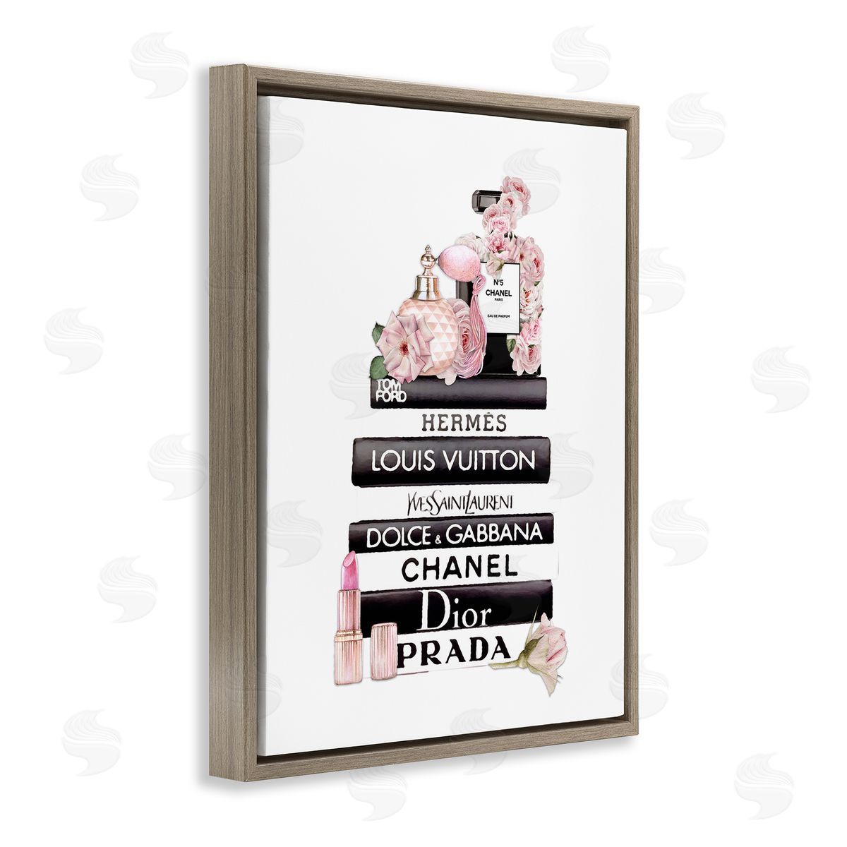 Chic Pink Cosmetic Fashion Books Brown Floating Frame Canvas Wall Art, Home Decor by Ros Ruseva