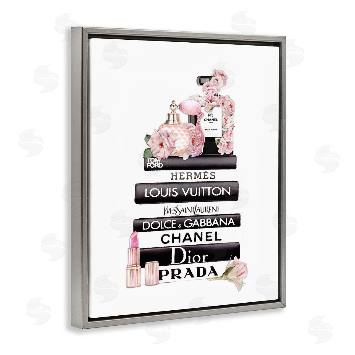 Chic Pink Cosmetic Fashion Books Grey Floating Frame Canvas Wall Art, Home Decor by Ros Ruseva