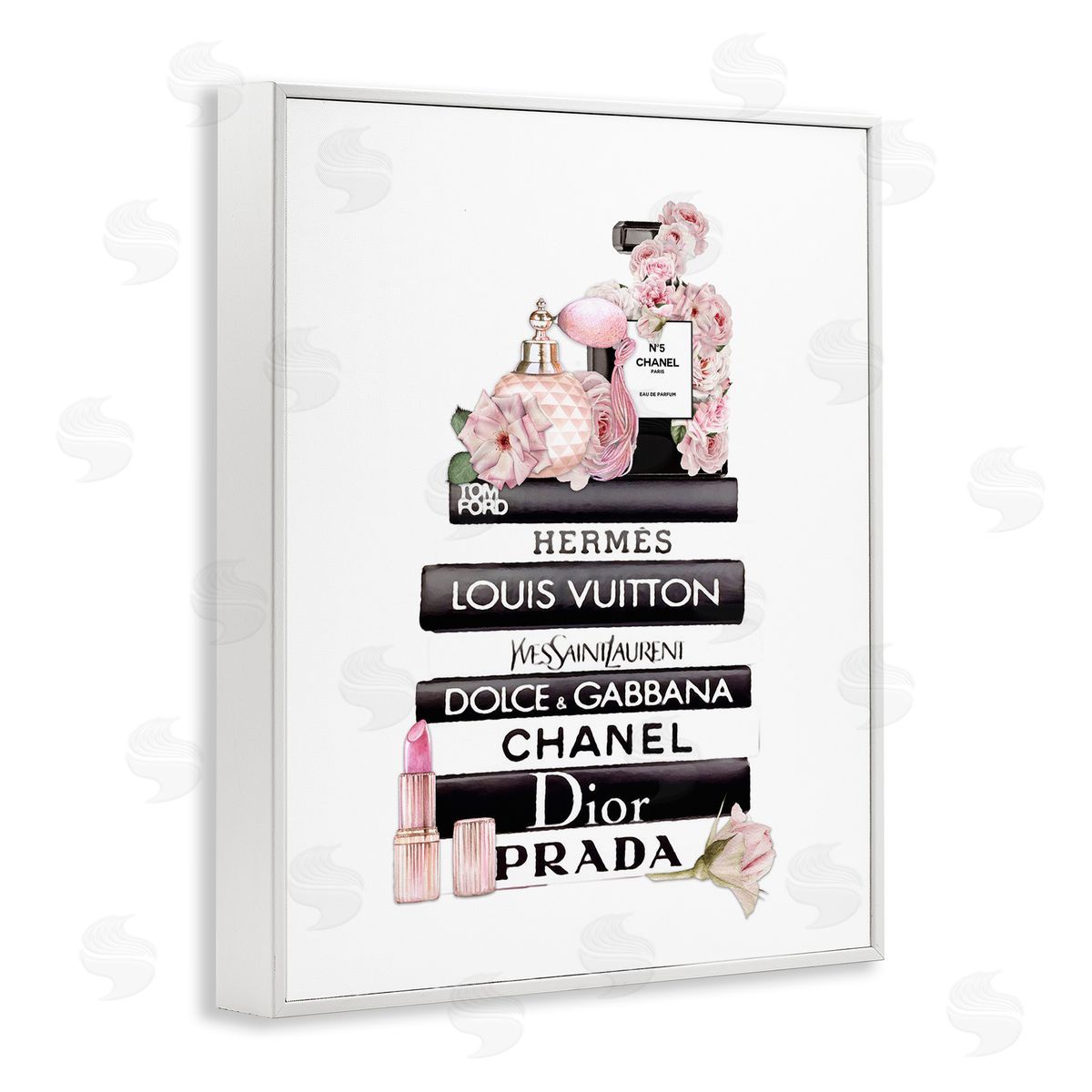 Chic Pink Cosmetic Fashion Books White Frame Print Wall Art, Home Decor by Ros Ruseva