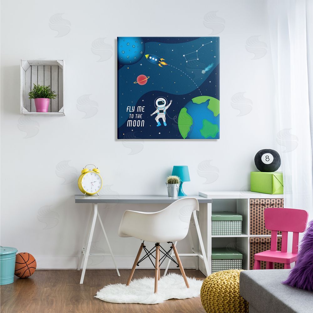 AE Design Fly Me To The Moon Silly Astronaut Outer Space Canvas Wall Art in Room
