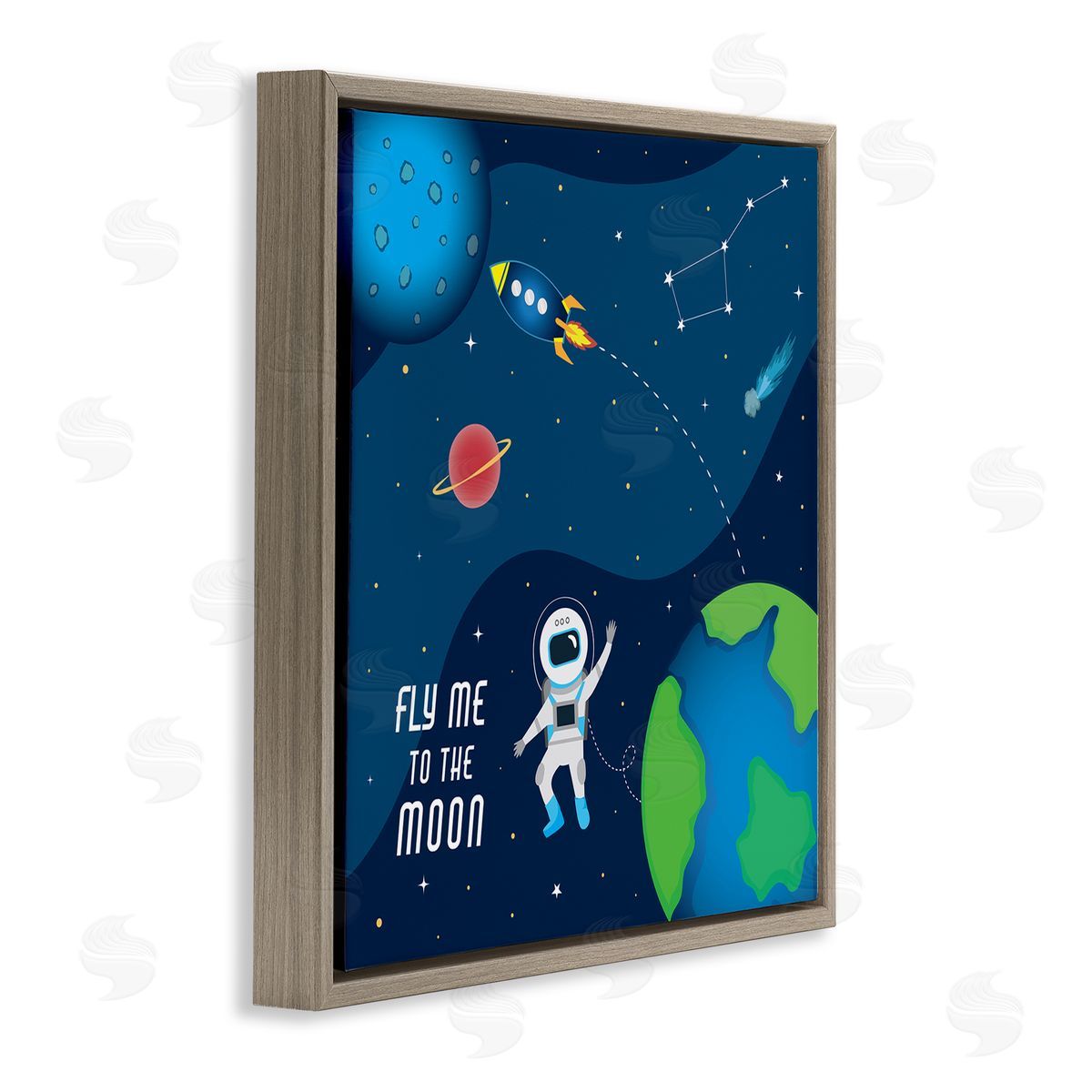 AE Design Fly Me To The Moon Silly Astronaut Outer Space Brown Floating Frame Canvas Wall Art Print