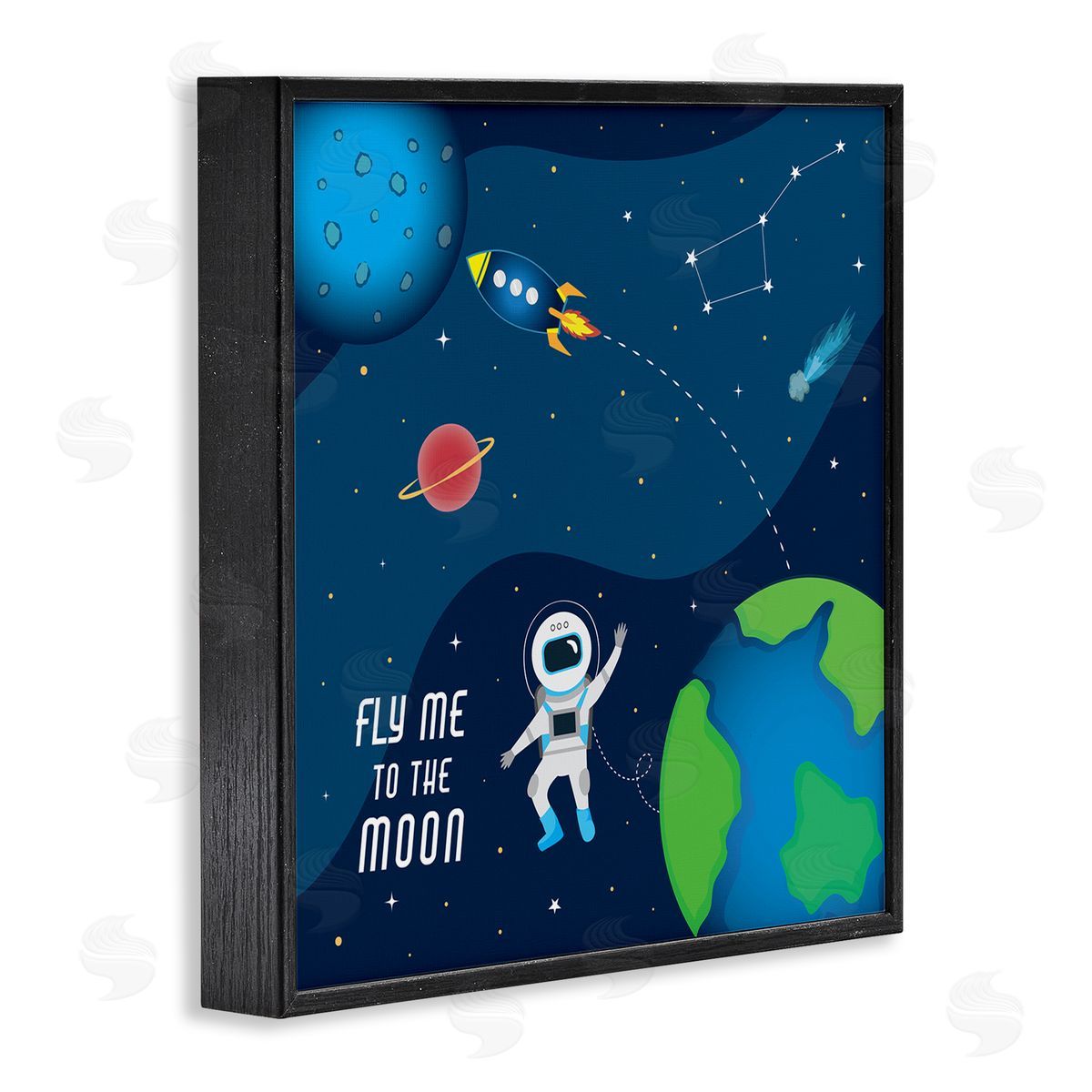 AE Design Fly Me To The Moon Silly Astronaut Outer Space Black Framed Glicee Wall Art Print