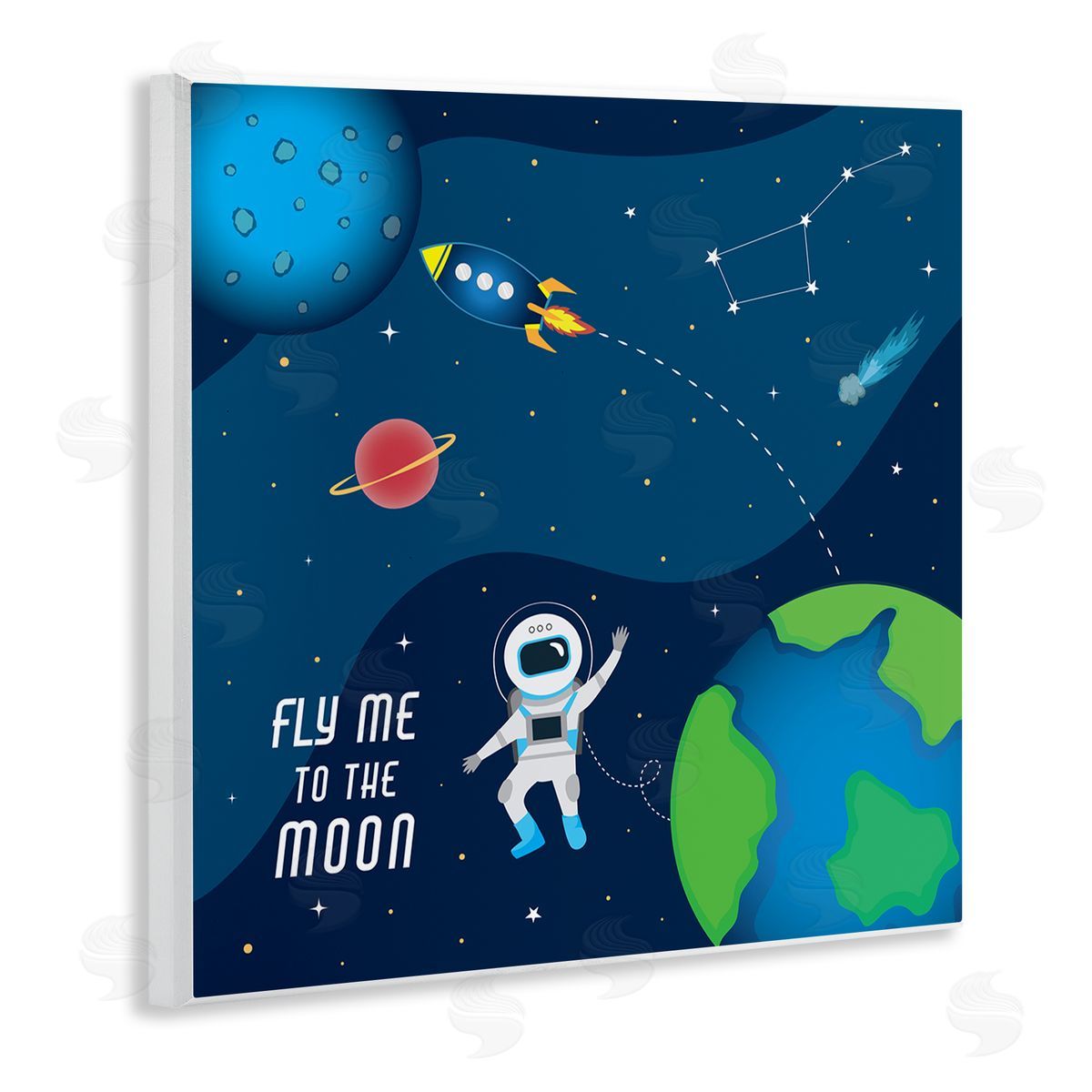 AE Design Fly Me To The Moon Silly Astronaut Outer Space Wooden Wall Plaque Art Print