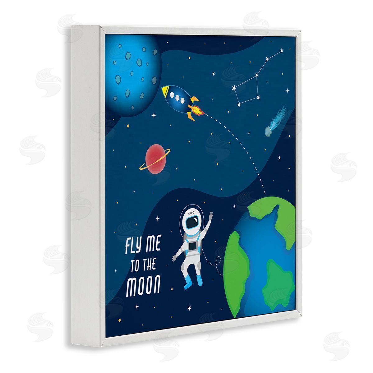 AE Design Fly Me To The Moon Silly Astronaut Outer Space White Framed Glicee Wall Art Print