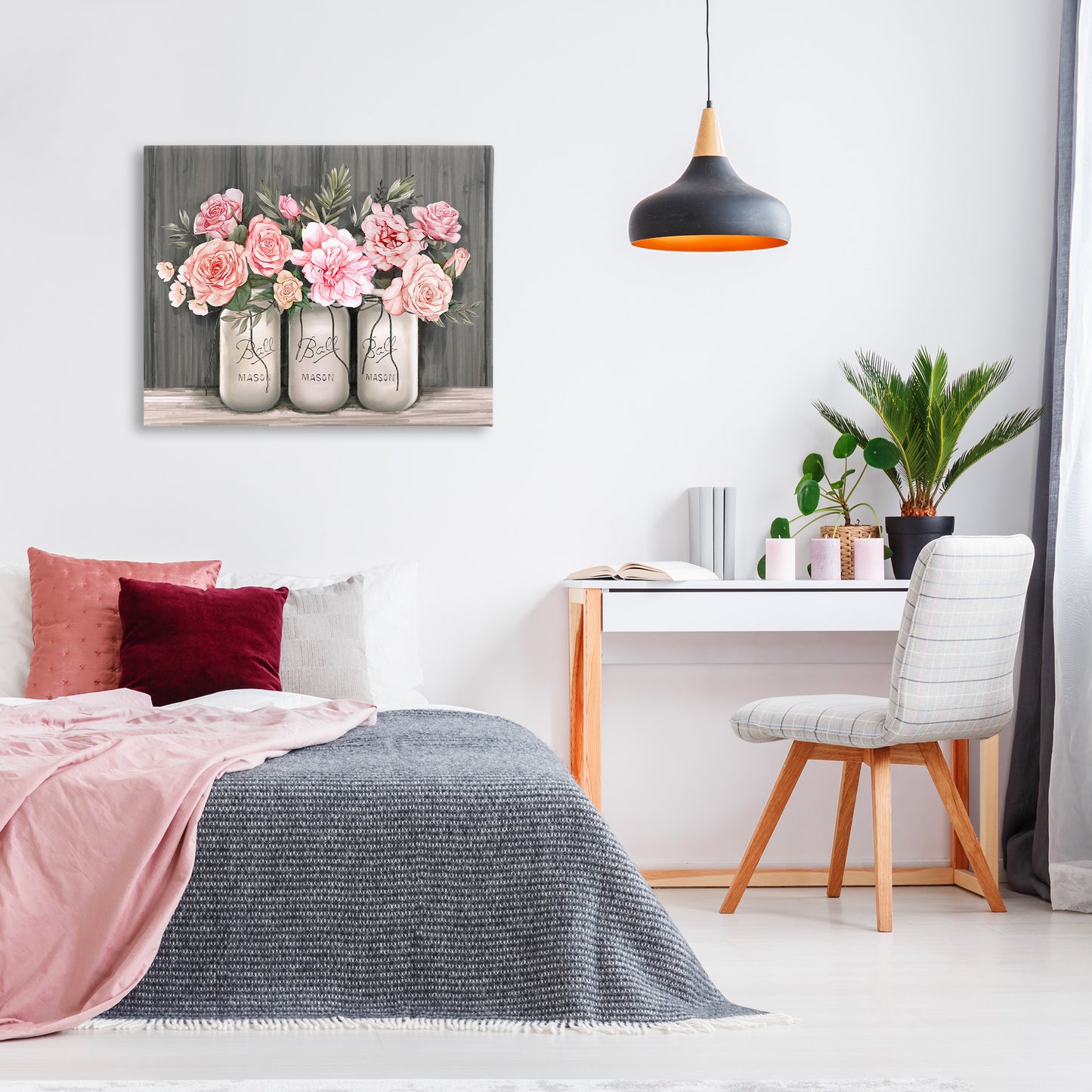 Blossoming Pink Rose Bouquets Canvas Wall Art in Room, Home Decor by Ziwei Li