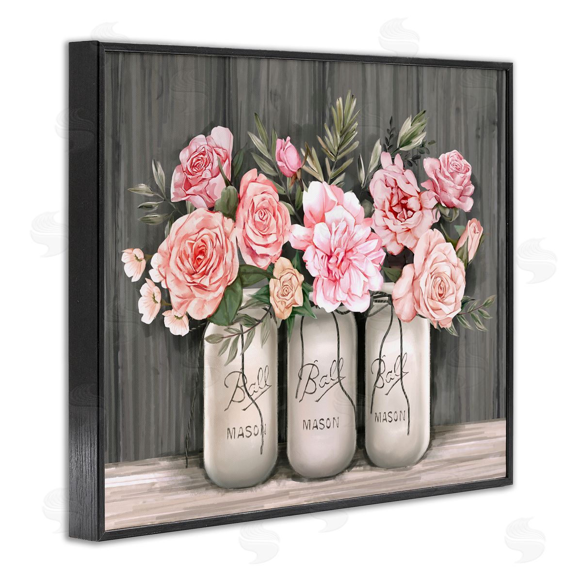 Blossoming Pink Rose Bouquets Black Frame Print Wall Art, Home Decor by Ziwei Li