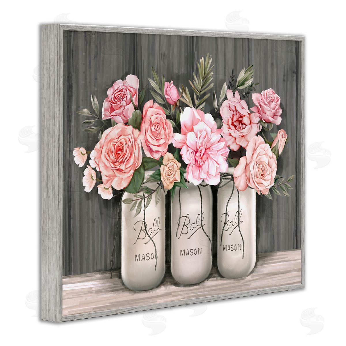 Blossoming Pink Rose Bouquets Grey Frame Print Wall Art, Home Decor by Ziwei Li