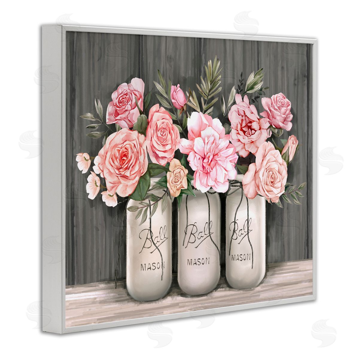 Blossoming Pink Rose Bouquets White Frame Print Wall Art, Home Decor by Ziwei Li