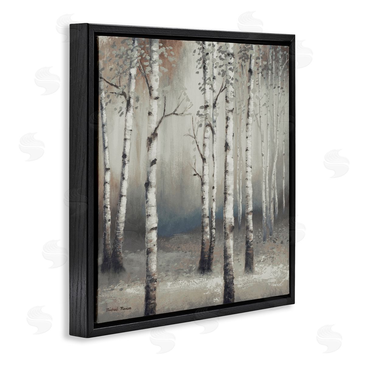 Birch Trees with Misty Haze Black Floating Frame Canvas Wall Art, Home Decor by Michael Marcon