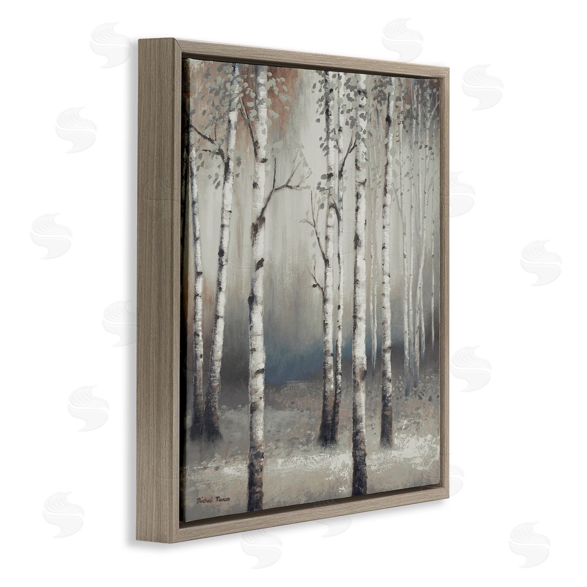 Birch Trees with Misty Haze Brown Floating Frame Canvas Wall Art, Home Decor by Michael Marcon