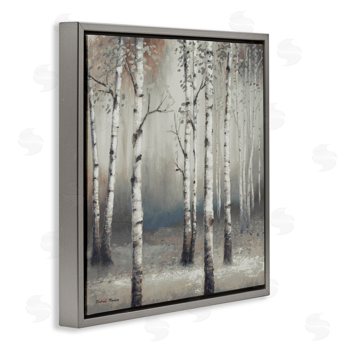 Birch Trees with Misty Haze Grey Floating Frame Canvas Wall Art, Home Decor by Michael Marcon