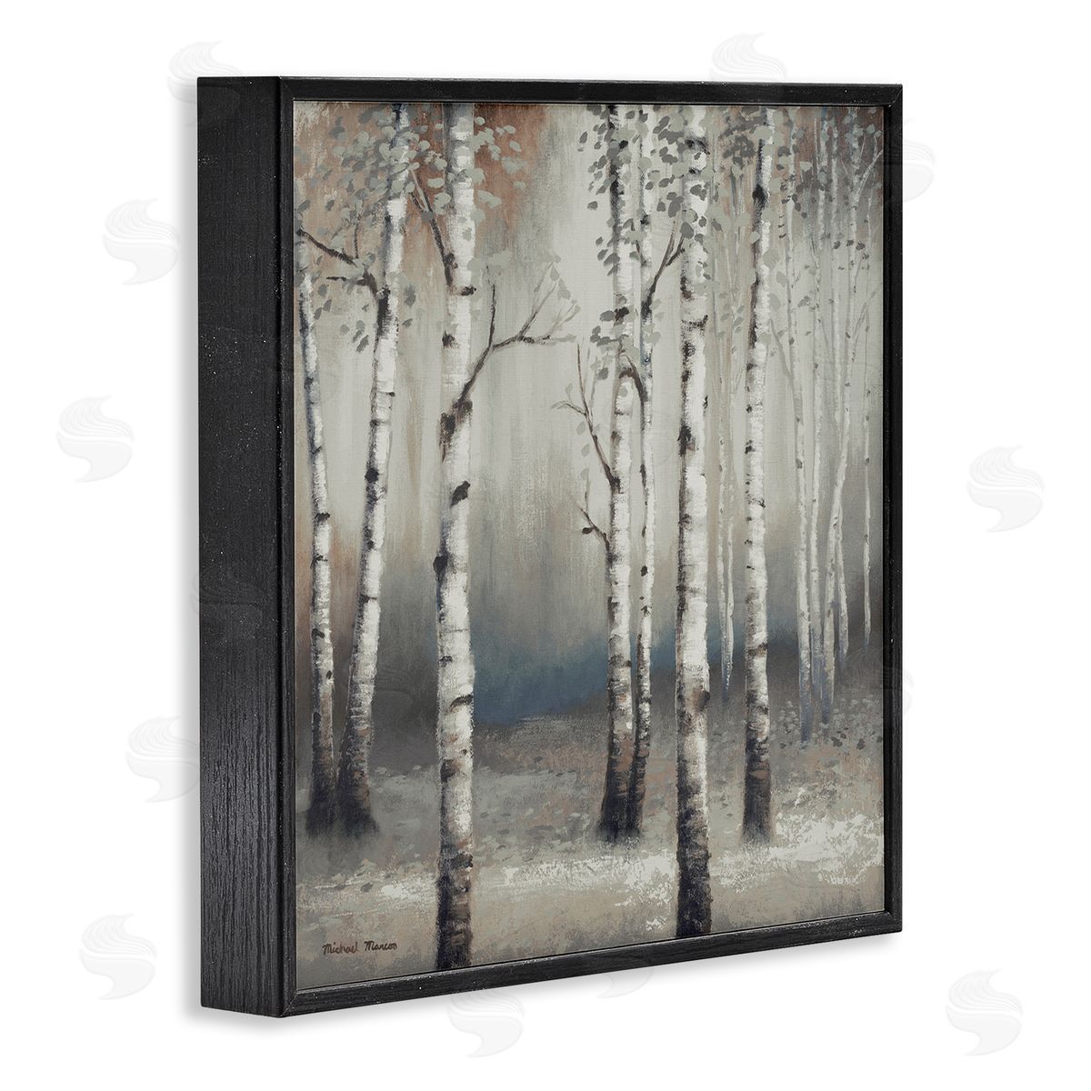 Birch Trees with Misty Haze Black Frame Print Wall Art, Home Decor by Michael Marcon