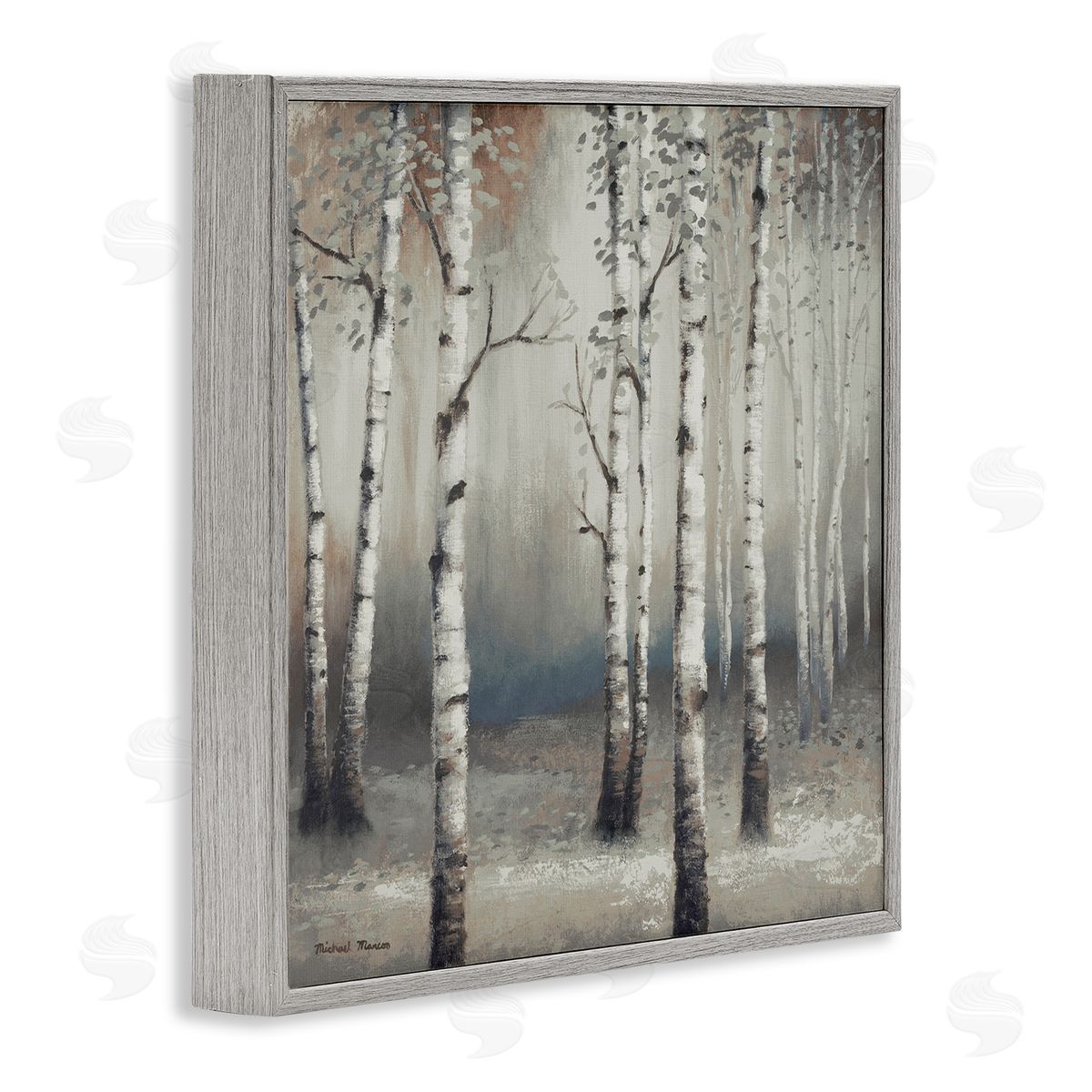 Birch Trees with Misty Haze Grey Frame Print Wall Art, Home Decor by Michael Marcon