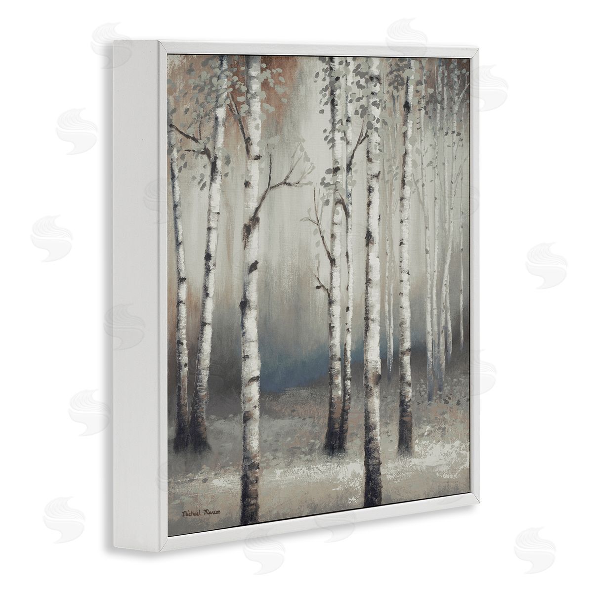 Birch Trees with Misty Haze White Frame Print Wall Art, Home Decor by Michael Marcon