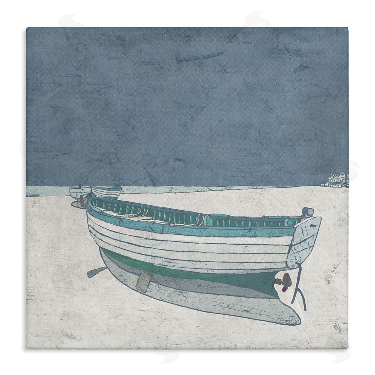 Ynon Mabat Rustic Boat on Sand Monochromatic Nautical Beach City Stretched Canvas Wall Art Print