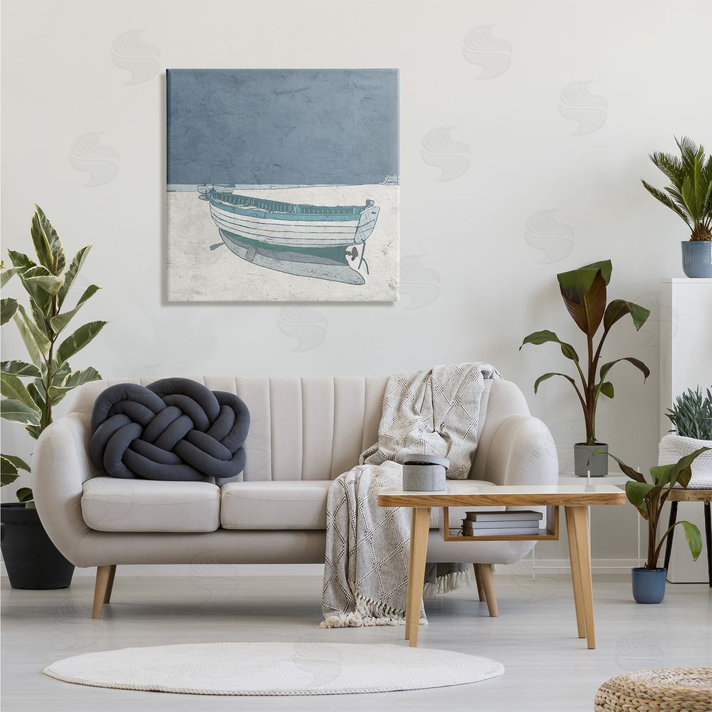 Ynon Mabat Rustic Boat on Sand Monochromatic Nautical Beach City Canvas Wall Art in Room