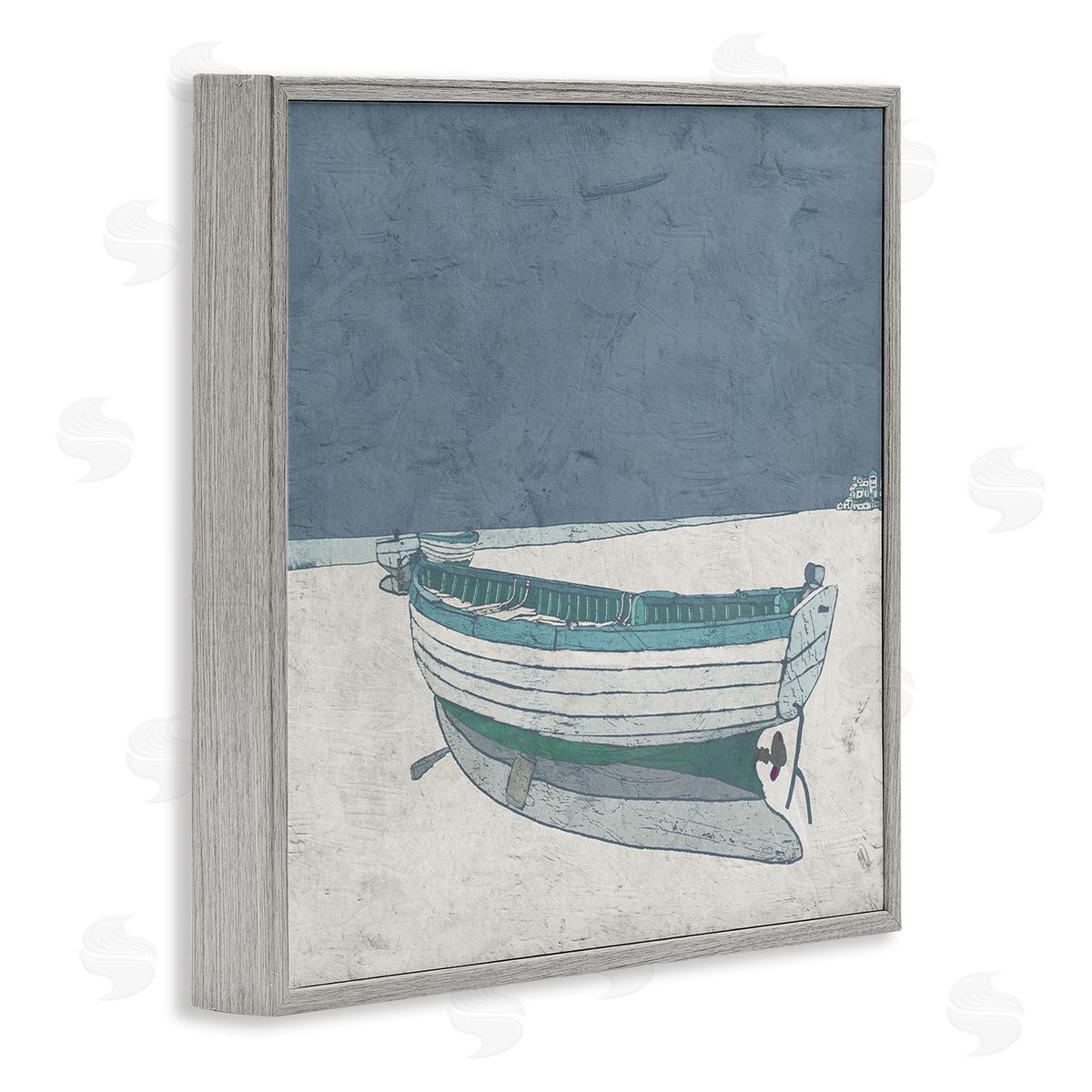 Ynon Mabat Rustic Boat on Sand Monochromatic Nautical Beach City Gray Framed Glicee Wall Art Print