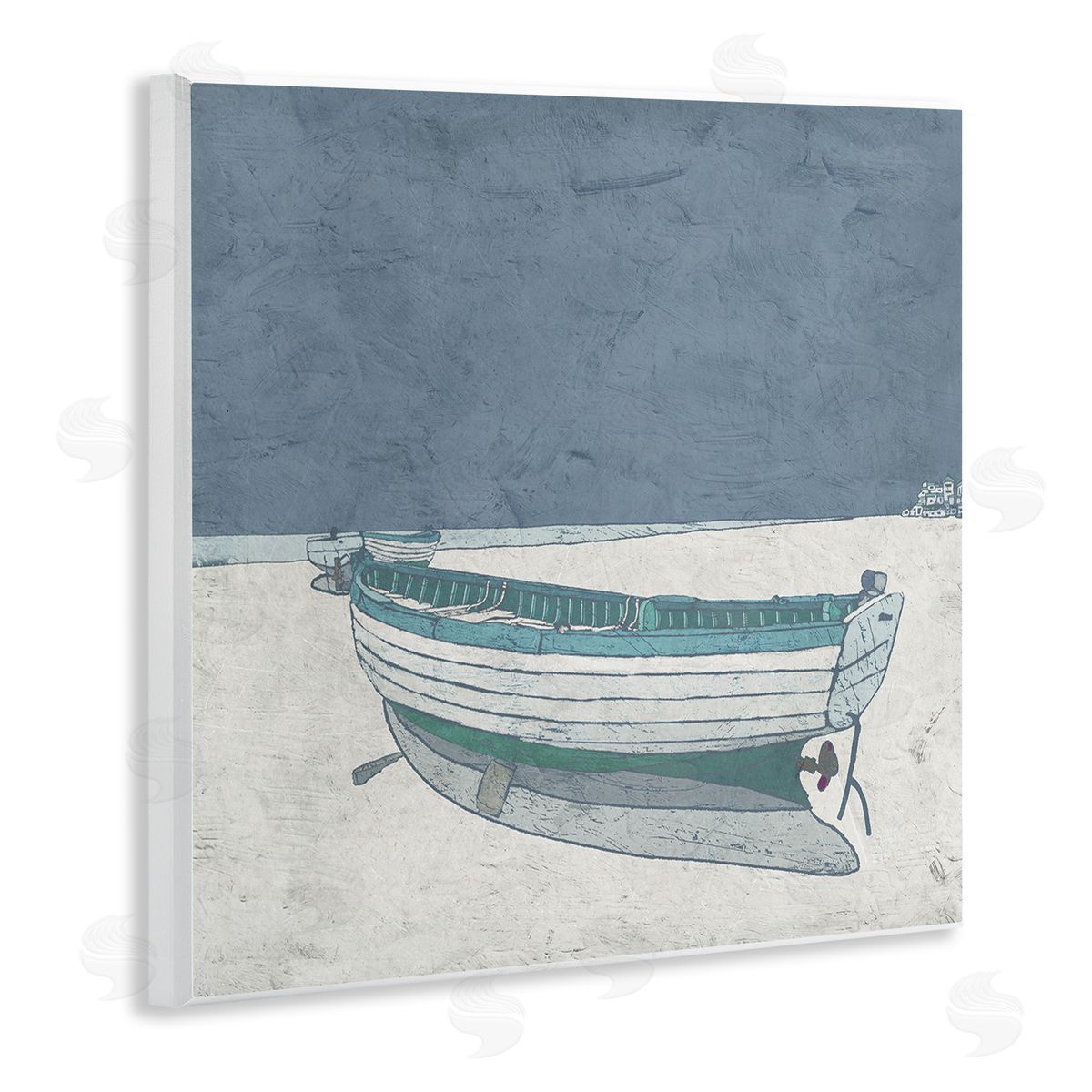 Ynon Mabat Rustic Boat on Sand Monochromatic Nautical Beach City Wooden Wall Plaque Art Print